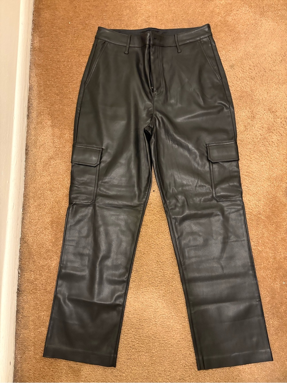 Express Black Faux Leather Cargo Boot-Cut Pants